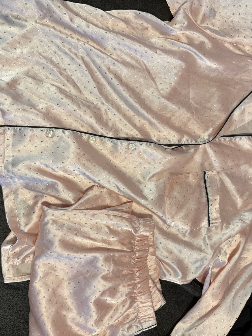 Pink Satin Pajama Set with little gems